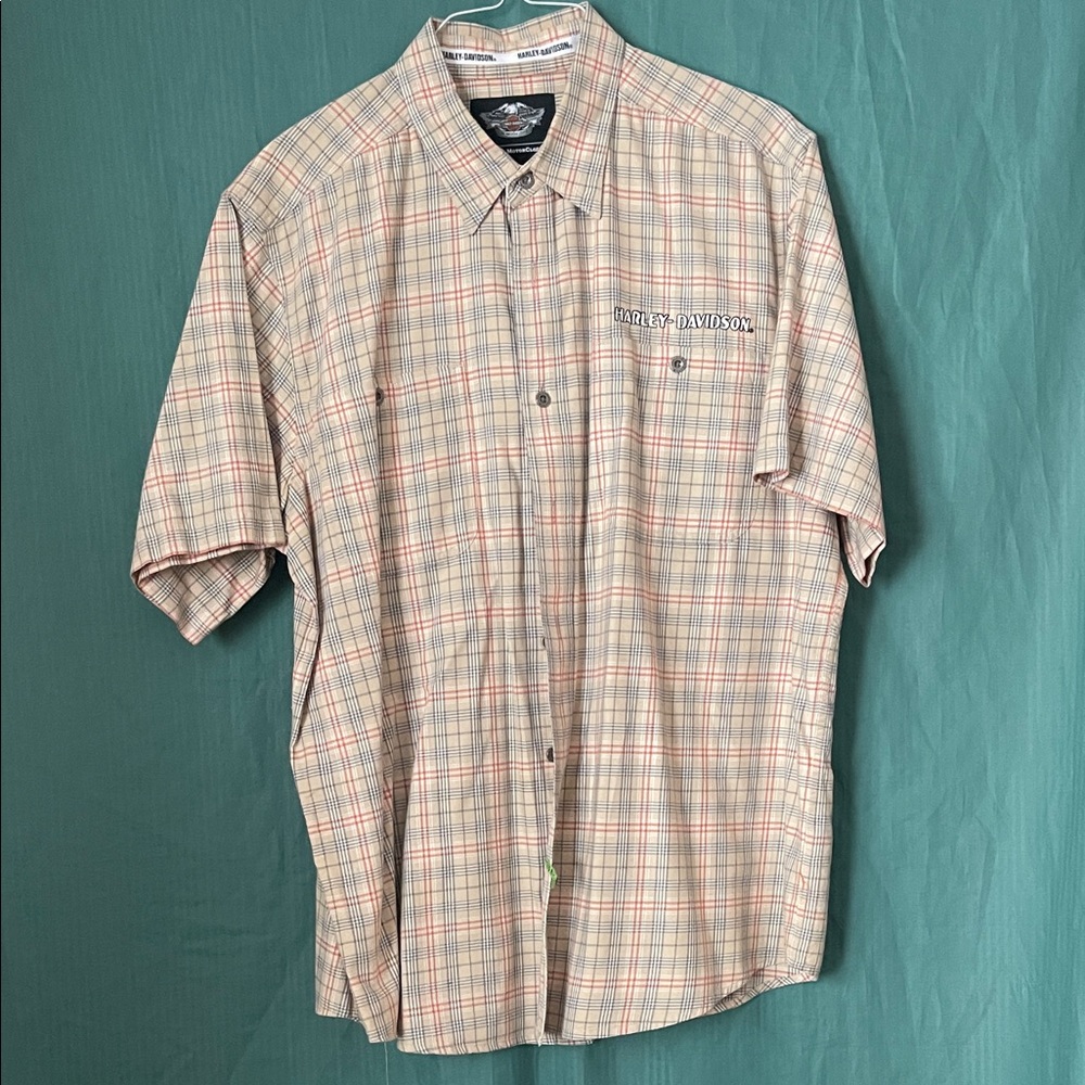 Harley-Davidson Men's Casual Plaid Shirt - Beige and Orange